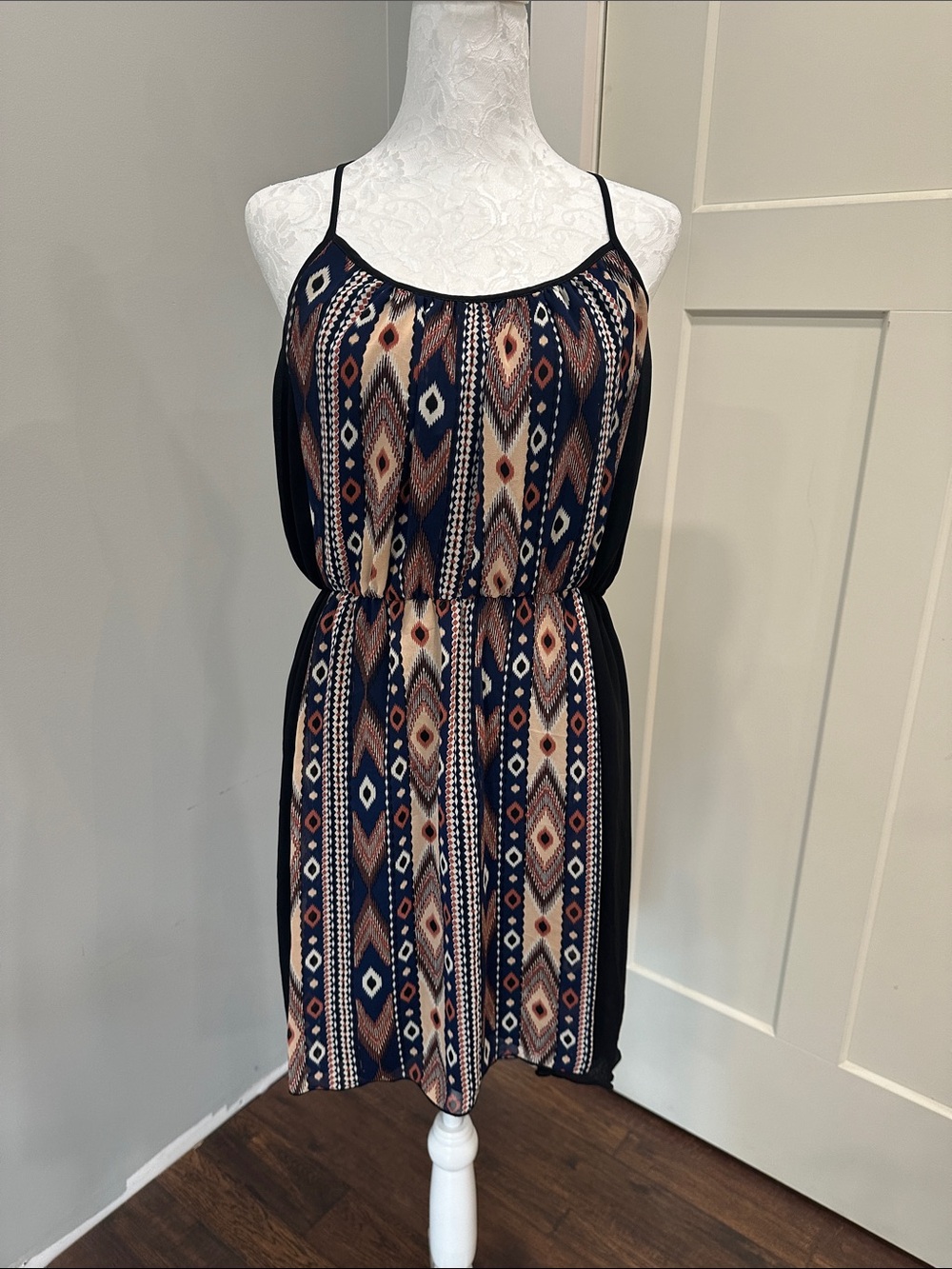 Sleeveless Navy Aztec Print Summer Dress